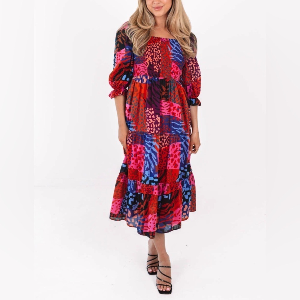 J.Marie The Jade Square Ruched Midi Dress - Multi Size XS